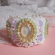 Envolée Fleurie bracelet embroidered with Swarovski crystals, resin cabochons, pearly round beads and Miyuki seed beads